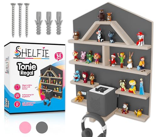 SHELFIE Villa - magnetisches Tonie-Regal für Tonie Box inkl. Ladestation, ca. 50 Tonie Figuren und Kopfhörer - 60x50cm