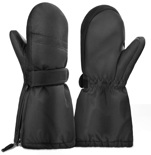 Hyeek Gants Enfant Hiver, Gants Ski Fille et Garçon avec Ficelle pour 2-7 Ans - imperméable Chaud Gants Neige Gants Mitaines Enfant Moufles de Ski pour Snowboard,Velo (Noir, L(5-6 Ans))