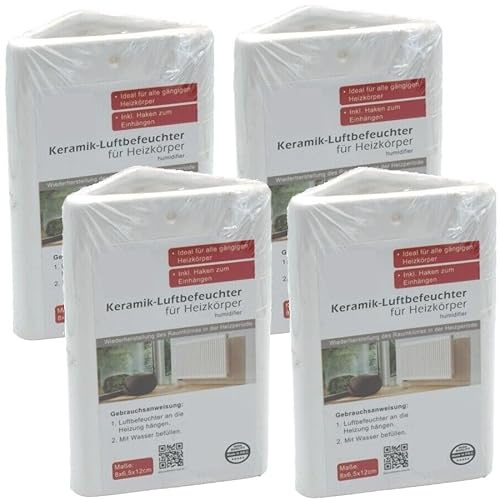 marion10020 Wasserverdunster Luftbefeuchter Wasser-Verdunster Heizung Luft-Befeuchter, für Heizkörper, aus Keramik, weiß, 4er-Set