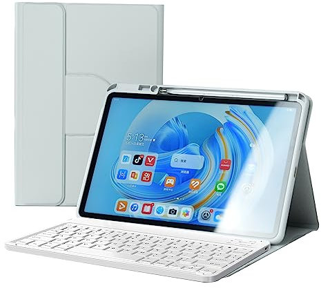 Teclado Español Ñ para Huawei Matepad 11.5 2023, Funda Magnética Giratoria de 360° con Portalápices, Teclado Bluetooth Desmontable,Gris