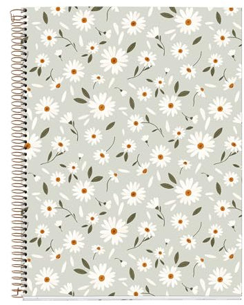 Miquelrius - Notebook A4 (210 x 297 mm), kariert 5 mm, 120 Blatt 70 g/m², Einband aus grünem Karton, 4 farbige Streifen, Kupferspirale, Kollektion Spring Flowers, Blumen