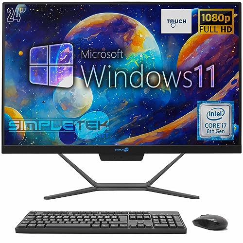 SIMPLETEK - PC All in One Touch Core i7 8th 8GB RAM SSD 120GB Windows 11 | Computer mit integrierter 2K Webcam AiO Touchscreen