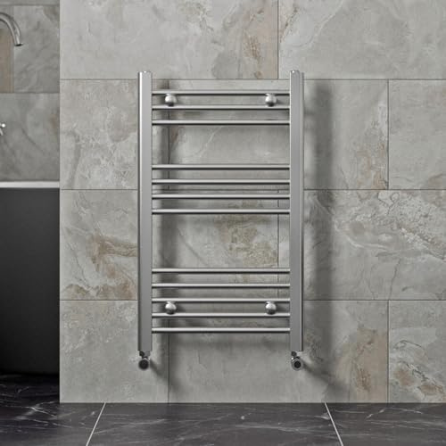 Radiant Living Heated Towel Rail Radiator Straight Chrome 12 Rails Flat Bathroom 750 x 450mm