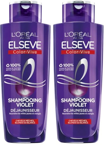 L'Oréal Paris - Shampooing Violet Déjaunisseur - Pour Cheveux Blonds, Décolorés, Méchés ou Blancs - Neutralisation des Reflets Jaunes & Orangés - Elseve Color-Vive - 200 ml
