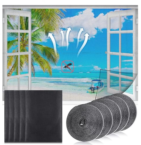 Yimomoyi 5 Pack Window Fly Screen 1.3mx1.5m, DIY Mosquito Net Window, Self-Adhesive Window Screen Mesh with 5 Roll Sticky Tape, Fly Screens for Windows, Window Mesh Window Nets to Keep Bugs Out(Black)