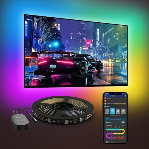 Govee LED TV Hintergrundbeleuchtung 4.6M, RGBIC LED Streifen für 70-80-Zoll TVs, Steuert durch Bluetooth und Wi-Fi, Funktioniert mit Alexa & Google Assistant, 11 Musikmodi, 99+ Szenenmodi
