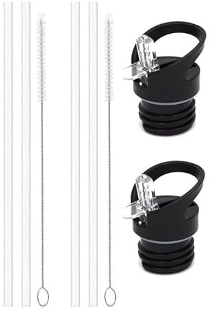 Fonyiunce 2er-Set Bouchon Gourde Isotherme Universel,Accessoires pour Bouchon de Bouteille D'eau de Sport,Bouchon Gourde Isotherme avec Paille et Brosse Nettoyage,Bouteille Couvercle Paille Sans BPA C