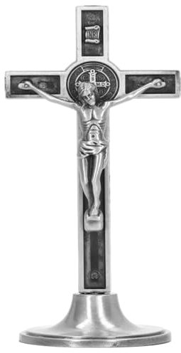QUEAMBLER Crucifijo de pared cruz católica crucifijo cruz de aleación de zinc de pared base desmontable para mesa