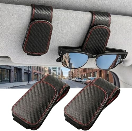 BRIOTA 2 Stück Brillenhalter für Auto, Auto Sonnenblende Brillenclip, sonnenbrillenhalter Auto, Magnet Leder Brillenhalter passend für alle Autos
