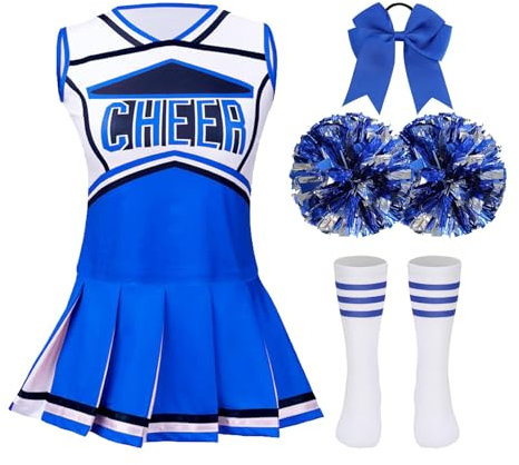 Haozozo Cheerleader Kostüm Kinder, Cheerleader Kostüm Mädchen Karneval Kostüm Kinder Faschingskostüme Kinder Mädchen mit Kleid Stirnband Pompons und Strümpfe