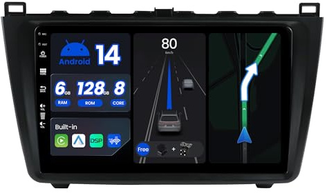 BXLIYER |6G+128G - Octa Core | Android 15 Radio de Coche para Mazda 6 Rui Wing (2007-2012) - CarPlay Android Auto - Cámara de Marcha atrás y micrófono - IPS 9 Pulgadas 2 DIN - Control del Volante Dab