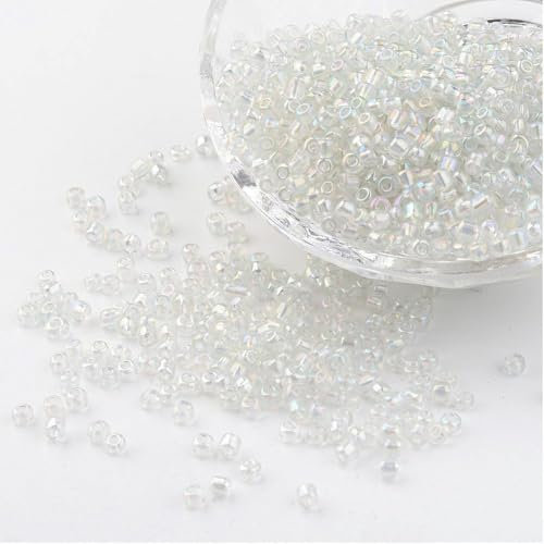 Handicraft Emporium | Transparent Rainbow Colours Round Glass Seed Beads | Round | Approx 50g | Clear | 3mm