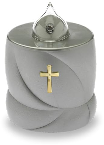 AROBA 4x LED Grabkerze Trauerlicht - Flackereffekt wie echte Kerze - lange Brenndauer bis 200 Tage - wiederverwendbar Friedhofskerze Gedenkkerze Dauerkerze - silber Heiliges Kreuz