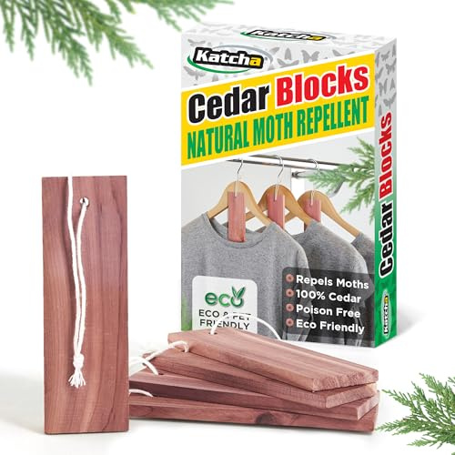 Katcha Cedar Blocks with String - 100% Natural Cedar Moth Repeller for Wardrobes, Closets, Drawers, Cupboards, Eco-Friendly Moth Repel (30 x Blocks with String)