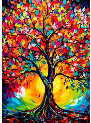 KEYIFA Arbre de Vie Coloré Diamond Painting 5D Complet, Peinture Diamant Adulte Art Accessoires, DIY Cristal Art Toile Peinture Kit Diamant Painting, Murale Décoration 30x40cm