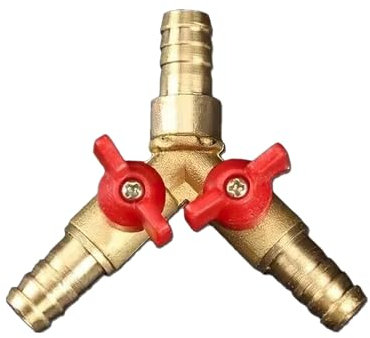 1 raccord de tuyau 3 voies en T - En laiton - Robinet à boisseau sphérique - En forme de Y - 2 interrupteurs - En laiton et alliage de zinc - Pour robinet de menuisier, eau, gaz