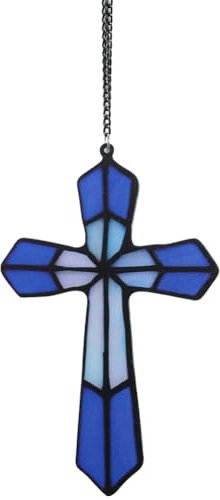 GORGECRAFT Croix Murale en Acrylique Bleue de 10 x 16cm Crucifix de Baptême Fidèle et Grâce Décoration Suspendue pour Fenêtre de Maison Salon Chambre d'enfant Intérieur Ou Extérieur Noël