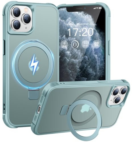 BENTIACC Handyhülle für iPhone 11 Pro Max Hülle, mit Unsichtbarer Magnetisch Ring Ständer, Mil-Grade Drop Shockproof Anti-Scratch Anti-Fingerabdruck Anti-Rutsch Transluzente Matte Case (Seeblau)