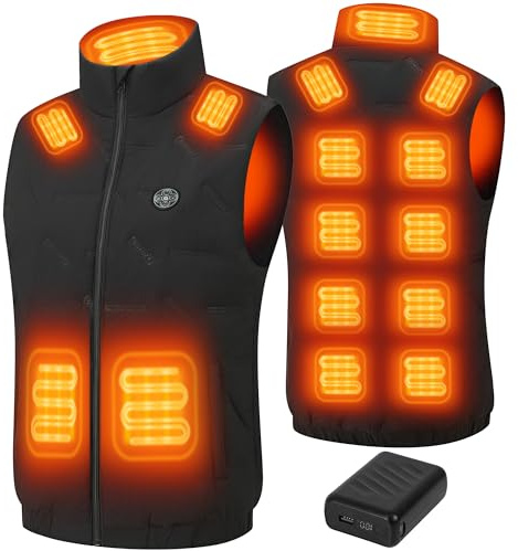 Gokozy Gilet Chauffant Homme avec Batterie Incluse 20000mAh 12V, Veste Chauffante Électrique avec 15 Zones de Chauffe, Gilet Chauffant sans Manche pour Extérieur, Ski, Randonnée