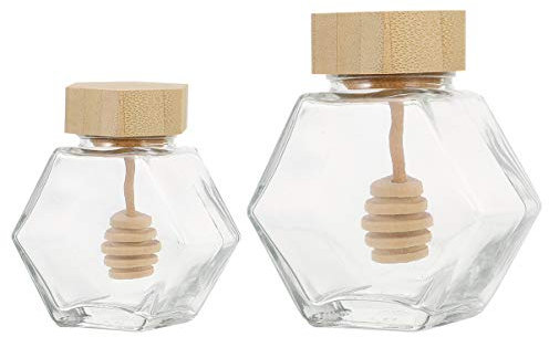 Mikinona 2 Piezas Botella de vidrio cubierta de madera frasco sellado pequeños tarros de albañil con tapas envase atasco hornada recipientes de vidrio tarros de miel transparentes corcho