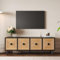 Jaxenor 150cm TV Schrank mit 4 Türen, TV Board mit Stauraum, Moderner Fernsehschrank aus Bambus, Fernseher Schrank für Wohnzimmer, Schwarz und Holzfarbe