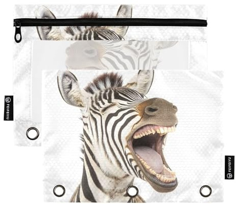 Federmäppchen für 3-Ring-Ordner, weiches Federmäppchen mit 3 Ringen, Zubehör für den Schulanfang, 24,9 x 17,8 cm, Laughing Zebra
