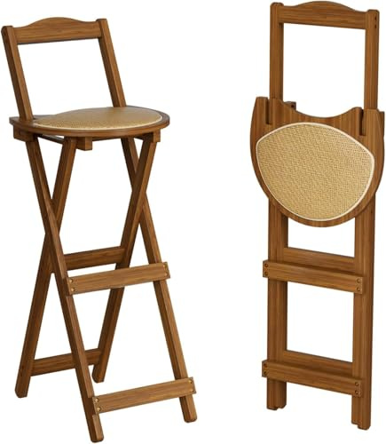 Nisorpa Sgabello da bar pieghevole, altezza seduta 75 cm, sedia pieghevole da cucina, sgabello da bar portatile in legno con schienale e imbottito, per esterni, negozio, cucina, ristorante, sedia da