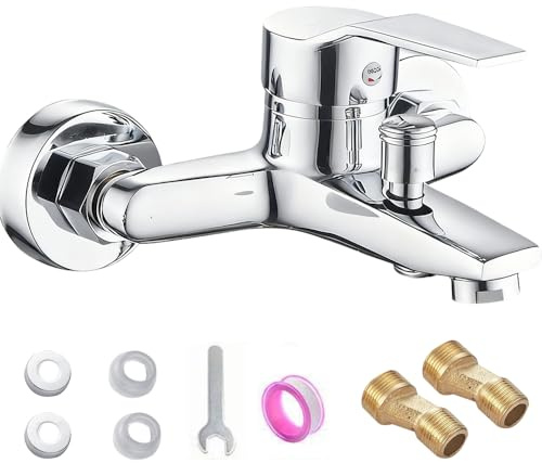 Nzkeuf Grifo Bañera y Ducha, Silver Grifo Ducha con Accesorios de Montaje, Grifería con Llave de Instalación para el Hogar y el Baño, Cromo