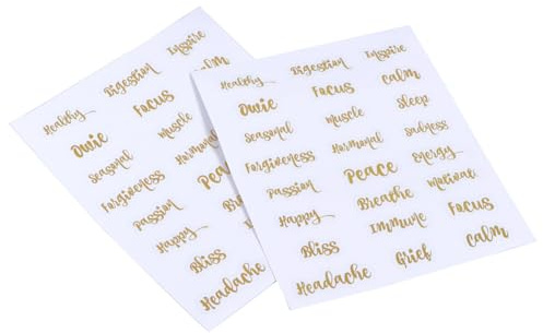 WRITWAA 5 Feuilles d'Étiquettes Autocollantes Dorées pour Flacons d'Huiles Essentielles Autocollants Imperméables 14X12 CM Étiquettes Adhésives pour Organisation et Identification des