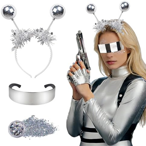LIZANQU 3 Stück Set Alien Haarreif Karneval, Alien Kostüm Accessoire Damen Herre, Glitzer Fühler Haarreif für Karneval Halloween Maskerade Cosplay Mottoparty (A)