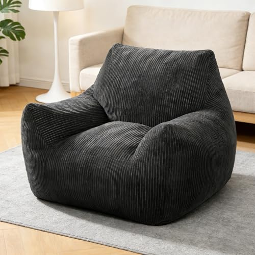 Sitzsack Cord, Sitzsack Erwachsene mit Füllung, XXL Sitzsack Sessel mit Rückenlehne, Weicher Bean Bag Chair, Pflegeleicht, Indoor Sitzsäcke Stuhl für Schlafzimmer, Wohnzimmer, Wintergarten, Dunkelgrau