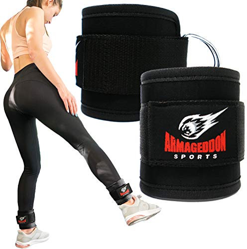 ARMAGEDDON SPORTS Pair of Quality Ankle Straps Double D-Rings For Cable Machines Attachment - Ankle Cuff For Leg Workout Equipment Exercise Machine - Ankle Cable Straps For Men And Women (Black)