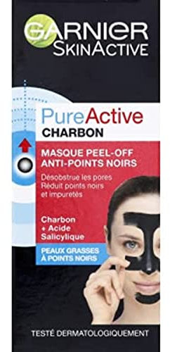 Garnier Masque Pell-Off au charbon anti-points noirs - PureActive - Le tube de 50 ml