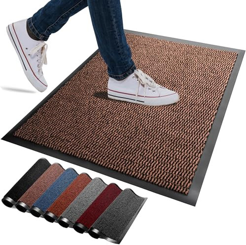FB FunkyBuys Washable Door Mats - Heavy Duty, Non-Slippery & Stylish Floor Mat - Door mat indoor Large Rubber Indoor & Outdoor Doormats for Perfect Dust Grabbing (Brown-waved, 60 x 90 CM)