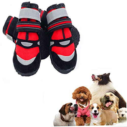 VICTORIE Scarpe per Cani Impermeabile Stivali Antiscivolo Catarifrangente per Piccolo Medie O Grandi Cani Animale 4 Pezzi Rosso M