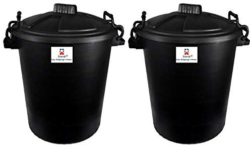 Srendi® 2 x 50L Plastic Bin/Waterfroof/Rodent Proof/Ideal for Outdoor/Animal Feed/Food/Storage/Flour Locking Lid (Black)