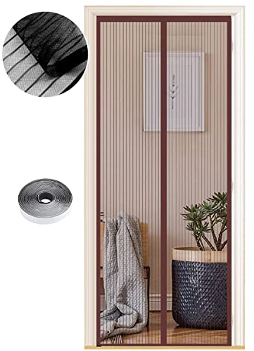 Fliegengitter Tür Magnet Insektenschutz, Verschiedene Größen, 95 x 210cm, Magnetvorhang ist Ideal für Balkontür Wohnzimmer und Terrassentür, Kinderleichte Klebemontage Ohne Bohren, Braune Streifen