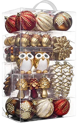 Valery Madelyn Weihnachtsschmuck-Set, 80 Stück, rot und braun, bruchsicher, Weihnachtsbaumschmuck, Waldkugel-Ornamente, Großpackung für Weihnachtsfeiertagsdekoration