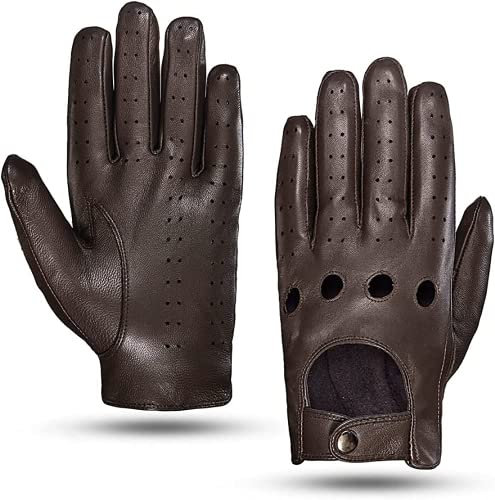 MGGMOKAY Herren Leder Autohandschuhe Touchscreen Lederhandschuhe Ungefüttert,Braun,S