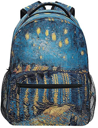 JUMBEAR Van Gogh Starry Night Over The Rhone2 Kinder-Rucksack, Laptop, Reisen, Mittelschule, Studenten, Segeltuch, leicht, Business, wasserdicht, Schultertasche, Tagesrucksack für Damen und Herren