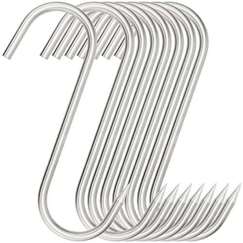KOHAND 8 Stück 25,4 cm S-förmiger Fleischhaken, Edelstahl Metzgerhaken, 0,4 cm dicke Wursthaken zum Verschmieren, Grillen, Trocknen