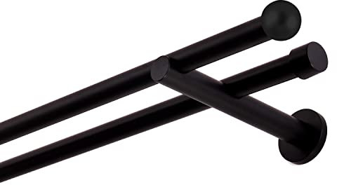 Gardinenstange schwarz 240 cm 2-läufig 19 mm aus Metall Wandbefestigung Kugel
