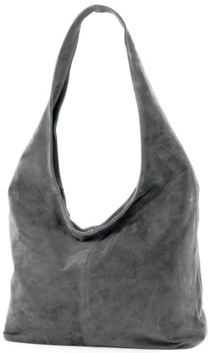 modamoda de T150 Damen Schultertasche Shopper Large aus Wildleder handmade in Italy, Farbe:Dunkelgrau2021