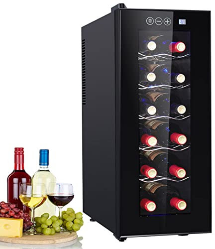 0℃ Outdoor Cave à Vin, Cave de Service avec Tiroirs en Métal, Porte Vitrée Anti-UV, Sytème Thermodynamique Réglage de 8°C à 18°C, Silencieuse, Eclairage, 6 Etagères(33 Litres/12 Bouteilles)