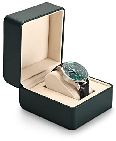 Woodten Grün Premium PU Leder Uhr Geschenkbox Einzeluhr Aufbewahrungsbox mit abnehmbarem Kissen Armbanduhr Box (Grün)