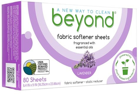 Beyond Fabric Softener Sheets (80 sheets) - Lavender Scent - Eco-Friendly Plant-Based Dryer Sheets. Removes Static Cling. Recyclable Packaging.