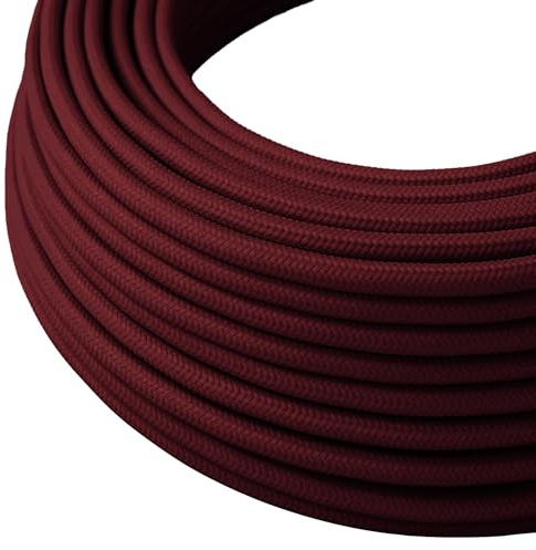 LEDSONE 2 Core Round Fabric Cable 1M – Burgundy Braided Vintage Electrical Lamp Flex Cable, Italian Style Cloth Covered Lighting Wire for DIY Lamps Industrial Pendant Lights Lighting Appliances