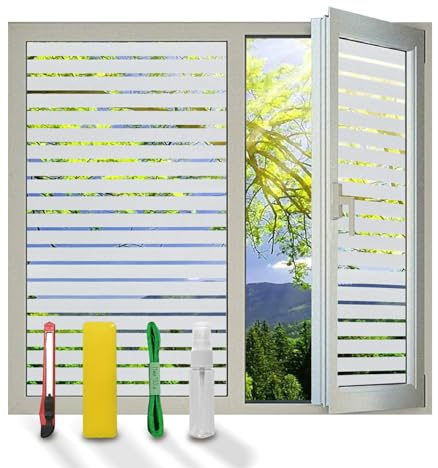 DERZGAO Window Privacy Film, Stripe Window, Film Static Cling, Anti UV, Heat Control, Ideal for Home Shower Office Glass Door (Stripes Pattern, 17.5X78.7Inch)