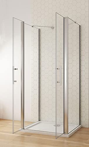 Acezanble Duschkabine U-FORM Duschabtrennung U-Kabine 80x80x80cm Dusche Duschtür 6mm Nano Glas Drehtür H195cm
