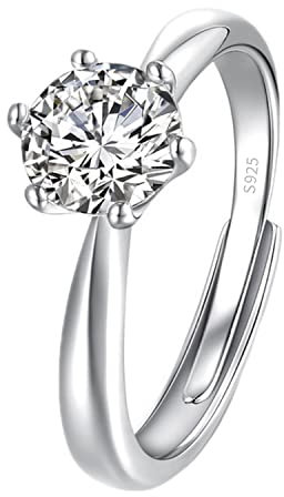 BUKEQILA Damen Mädchen 925 Sterling Silber Offener Ring Partnerring Solitär Ring mit 5 mm Zirkonia Verlobungsring Antragsring Trauring Hochzeit Jahrestag Schmuck Accessoire Verstellbar